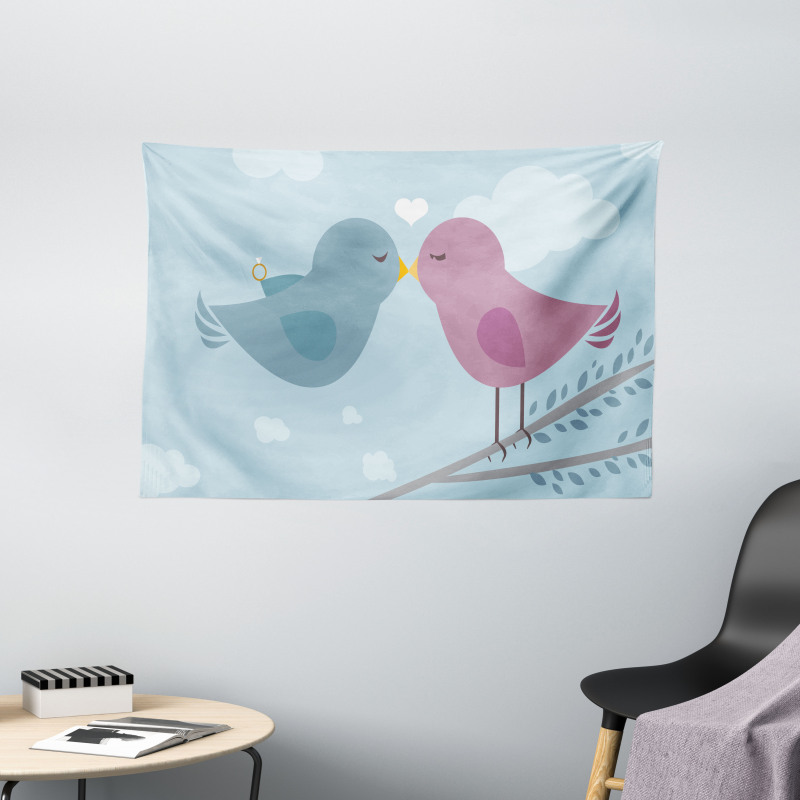 Simple Birds Romance Doodle Wide Tapestry