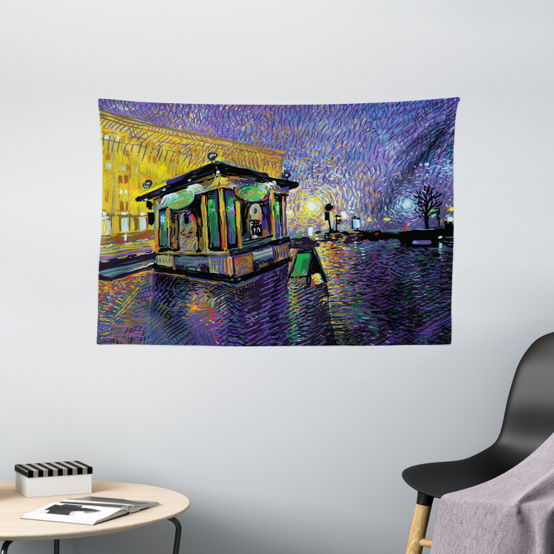 Kyiv City Night Art Wide Tapestry