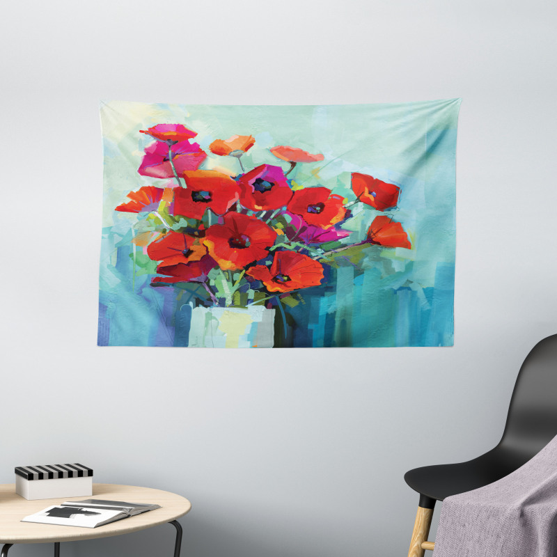 Poppy Flowers in Vase Wide Tapestry