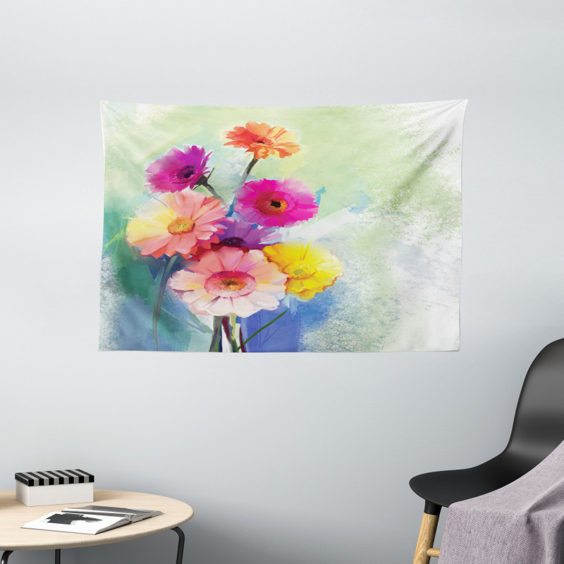 Gerbera Flowers Art Wide Tapestry