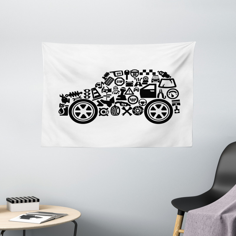 Car Shape Pictograms Wide Tapestry