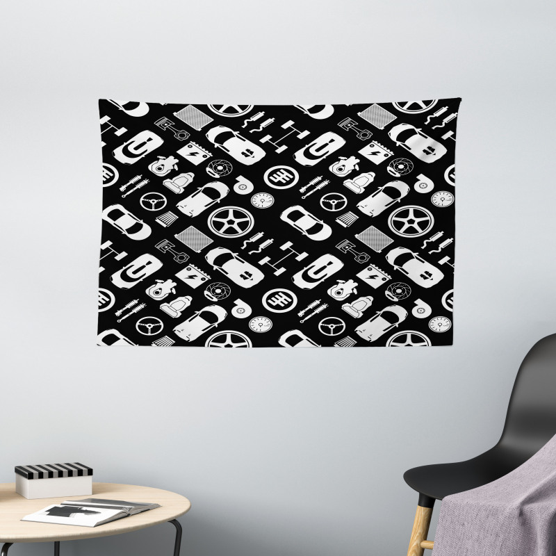 Car Service Themed Wide Tapestry