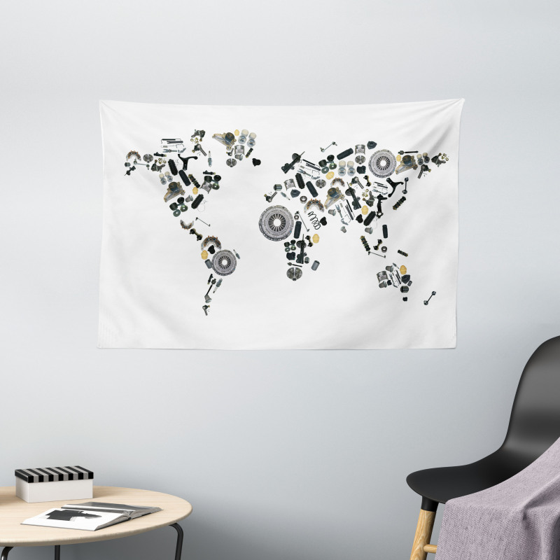 Car Parts World Map Wide Tapestry