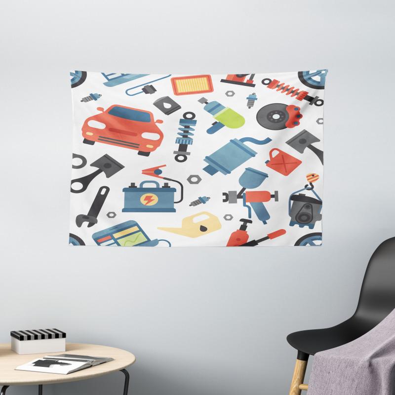 Car Repair Elements Wide Tapestry