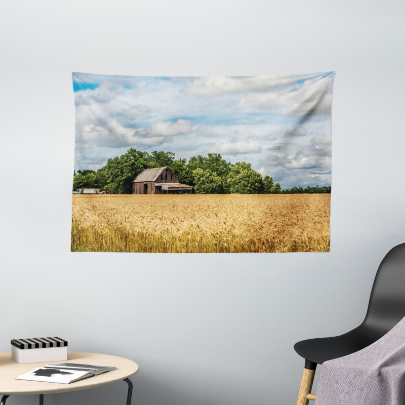 Cottage in a Wheat Field Wide Tapestry