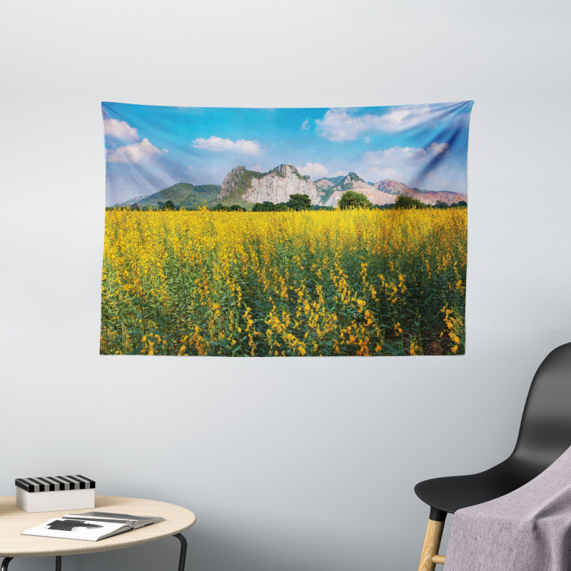 Sunhemp Flowers in a Meadow Wide Tapestry