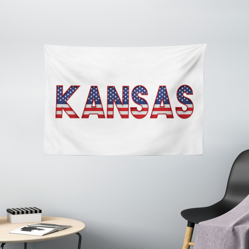 Kansas in Striped Lettering Wide Tapestry