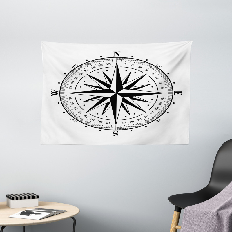 Simple Monochrome Windrose Wide Tapestry