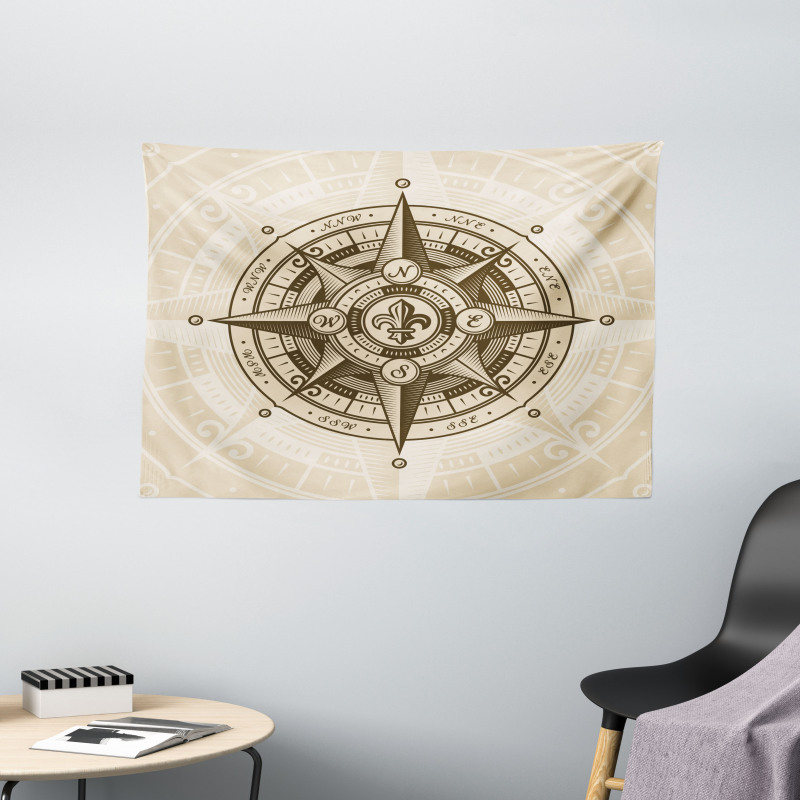 Vintage Nautical Windrose Wide Tapestry