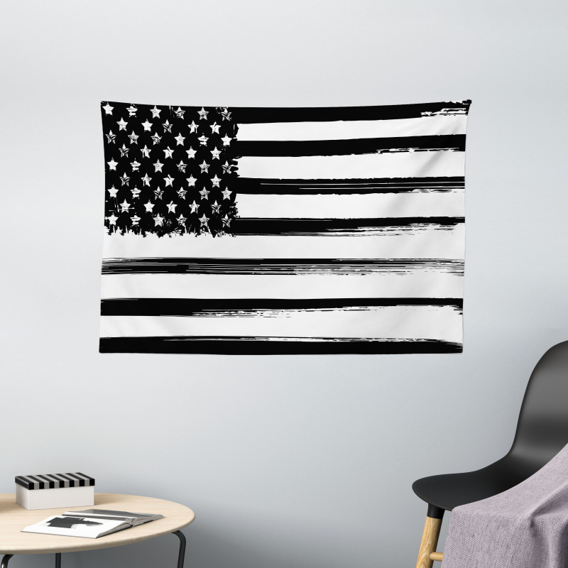 Grunge Monochrome USA Flag Wide Tapestry