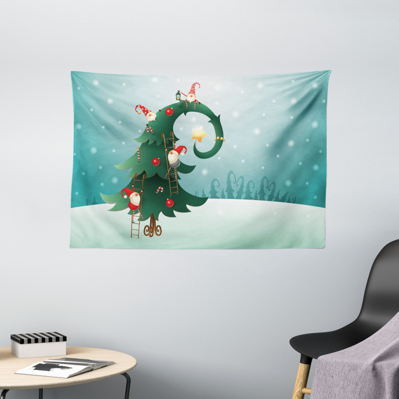 Christmas and Gnomes Wide Tapestry