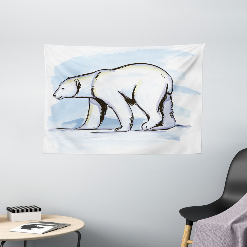 Pencil Sketch Polar Bear Wide Tapestry