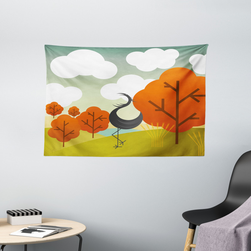 Abstract Bird Trees and Cloud Wide Tapestry