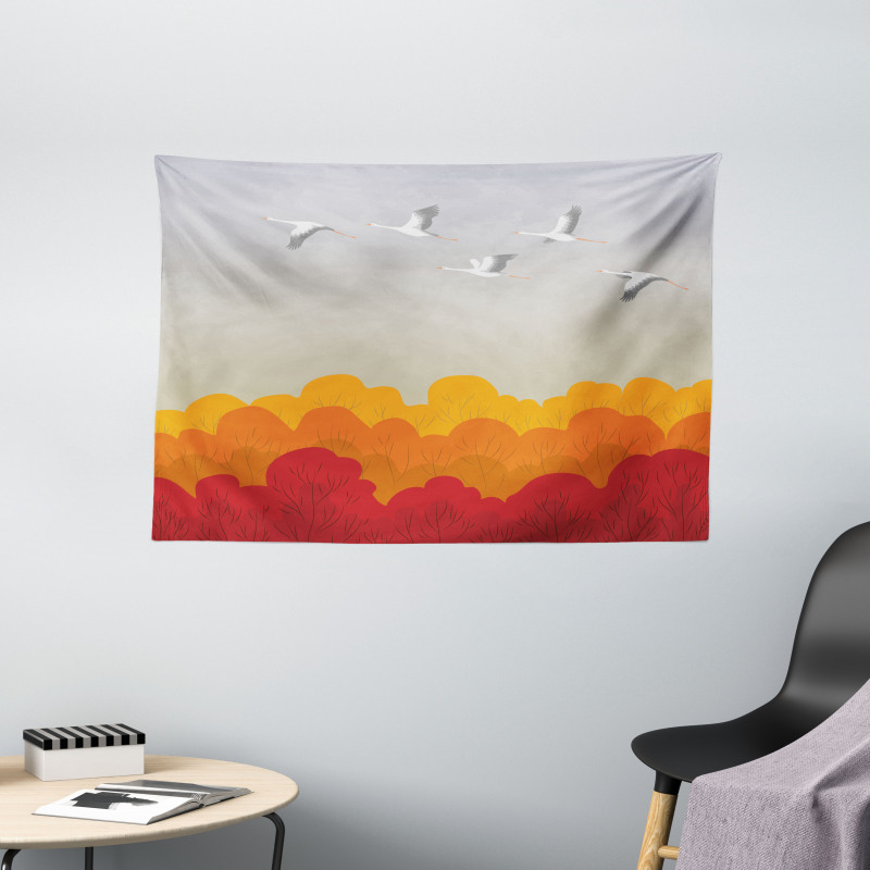 Flying Strokes Autumn Forest Wide Tapestry