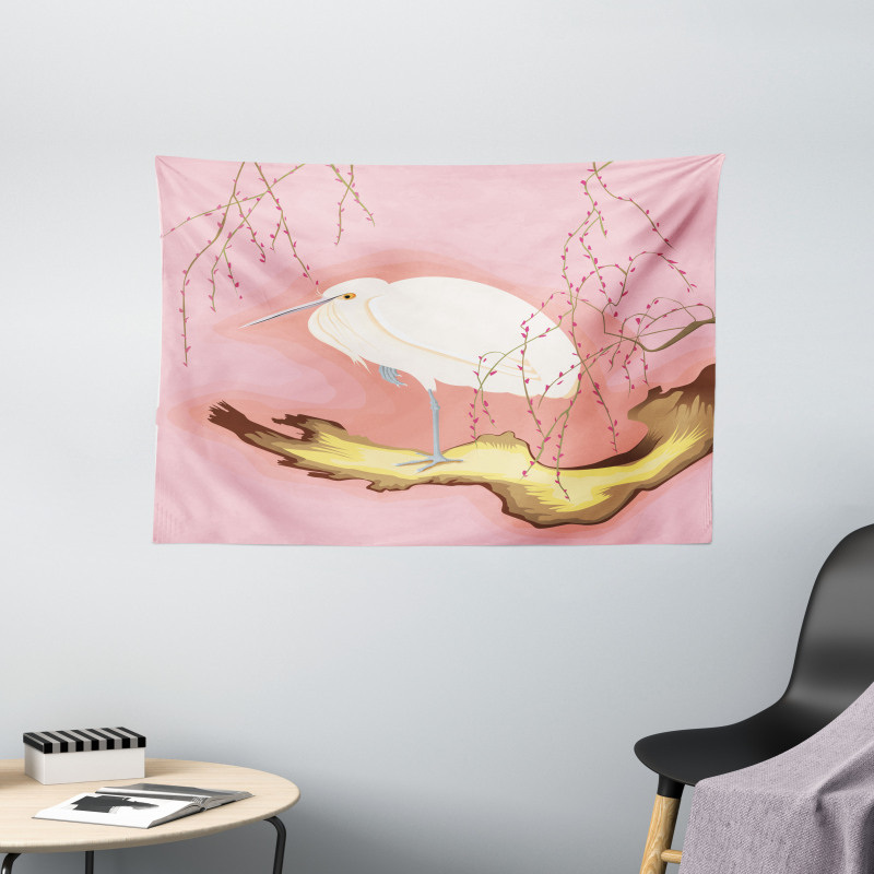 Japanese Art Bird Wide Tapestry