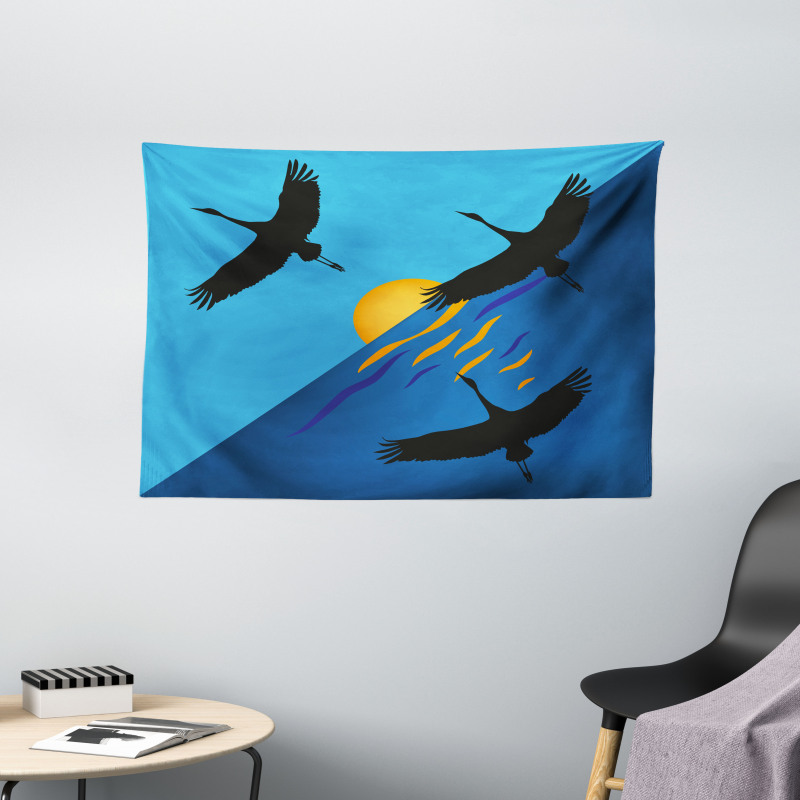 Flying Bird at Horizon Sunset Wide Tapestry