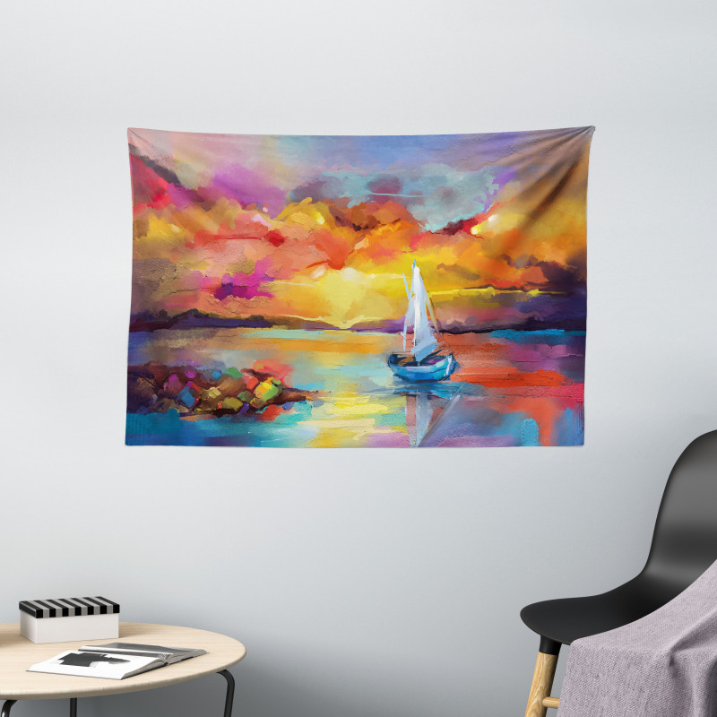 Impressionist Seascape Wide Tapestry