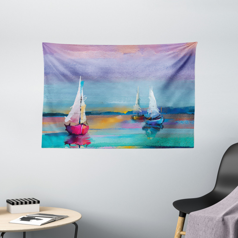 Modern Art Boat Sail Wide Tapestry