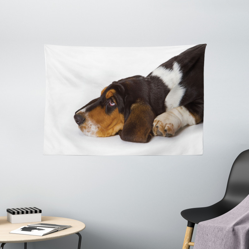 Innocently Lying Dog Wide Tapestry