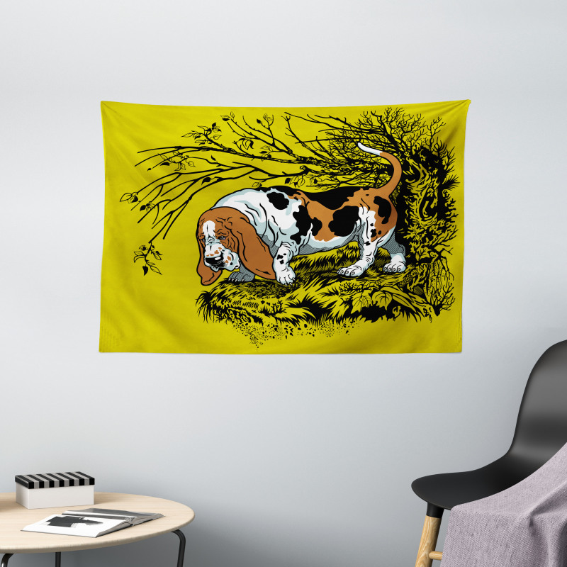 Hunting Dog Woods Wide Tapestry