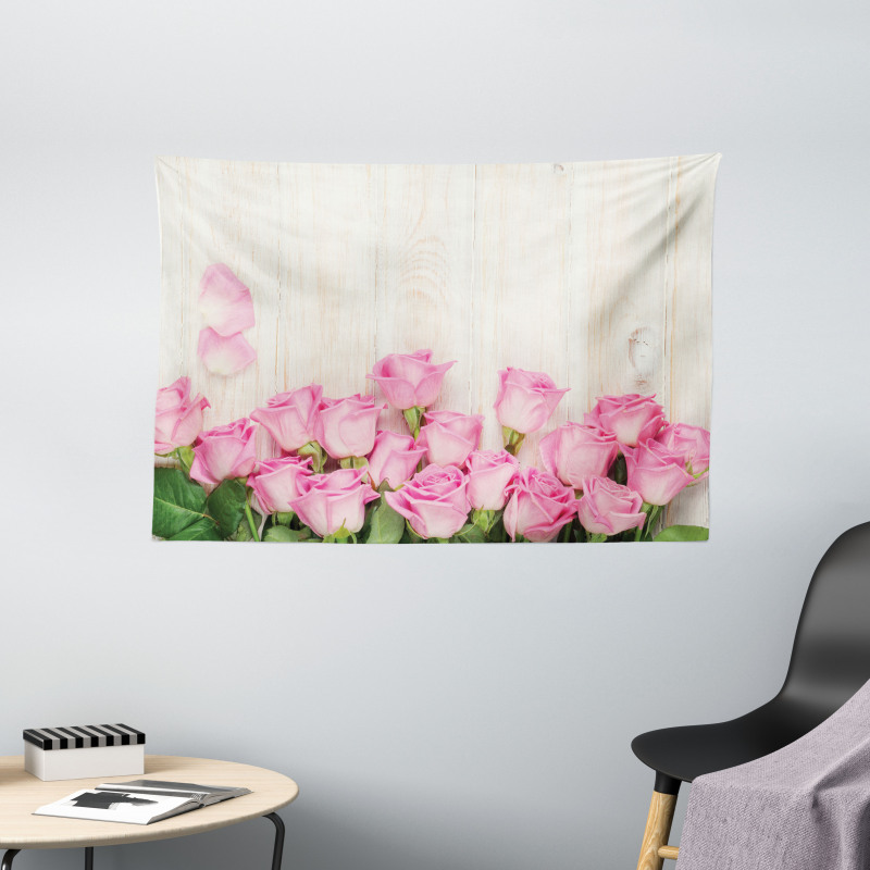 Blooming Rose Bouquet Wide Tapestry