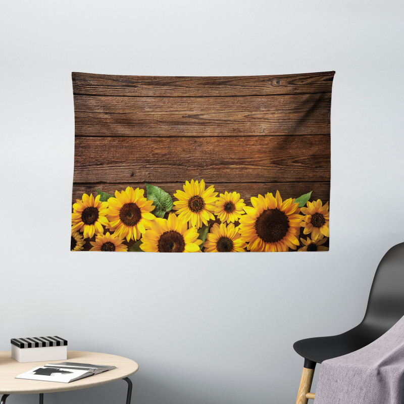 Autumn Sunflower Motif Wide Tapestry