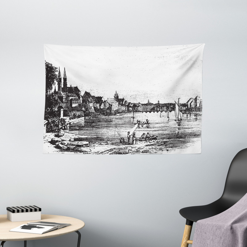 Vintage Cityscape of Istria Wide Tapestry