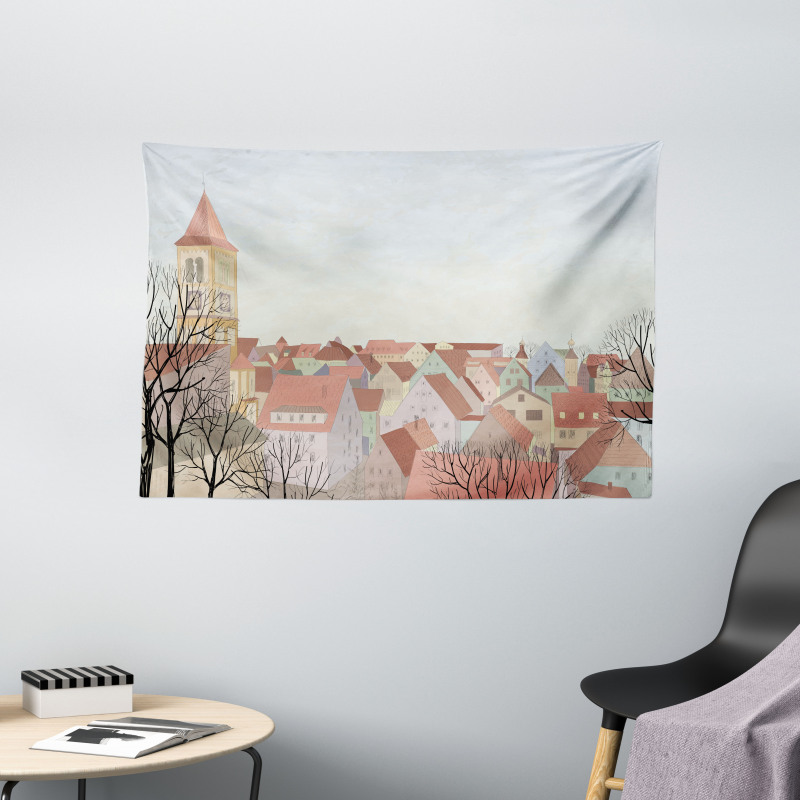 Pedestrian Town Cityscape Wide Tapestry