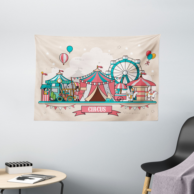 Circus Flat Balloons Wide Tapestry