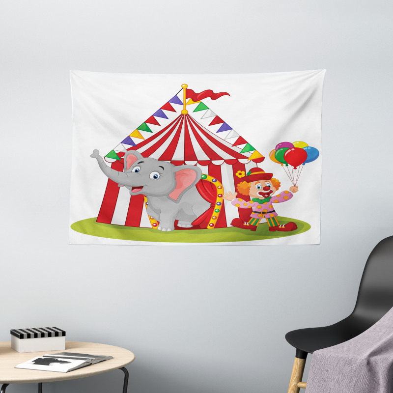 Circus Elephant Tent Wide Tapestry