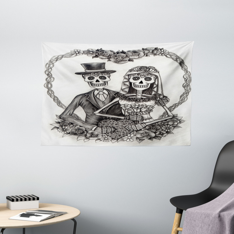 Spooky Valentines Marriage Wide Tapestry