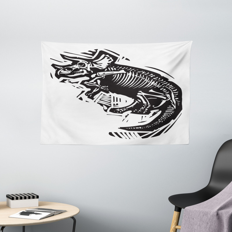 Woodcut Fossil Dinosaur Wide Tapestry