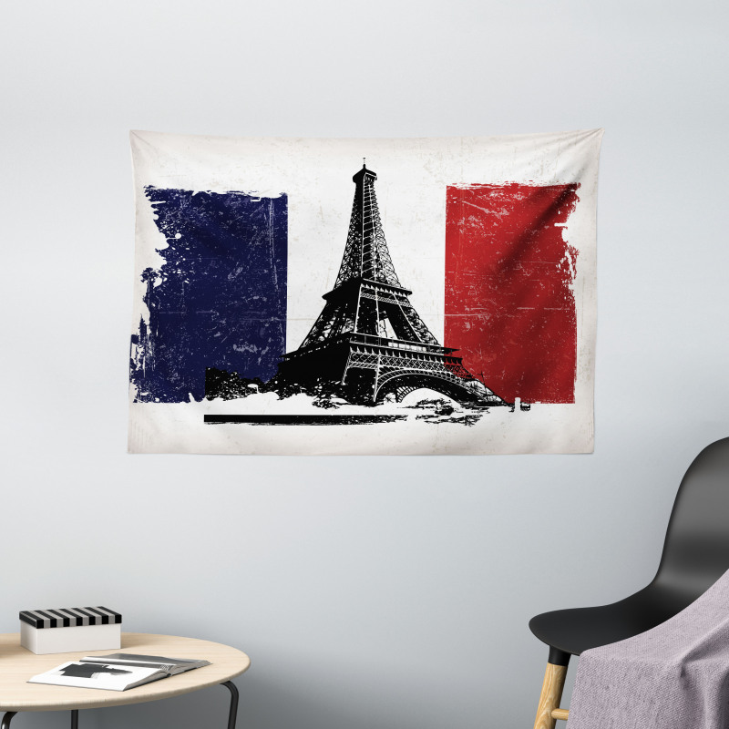 Grunge Flag Eiffel Tower Wide Tapestry