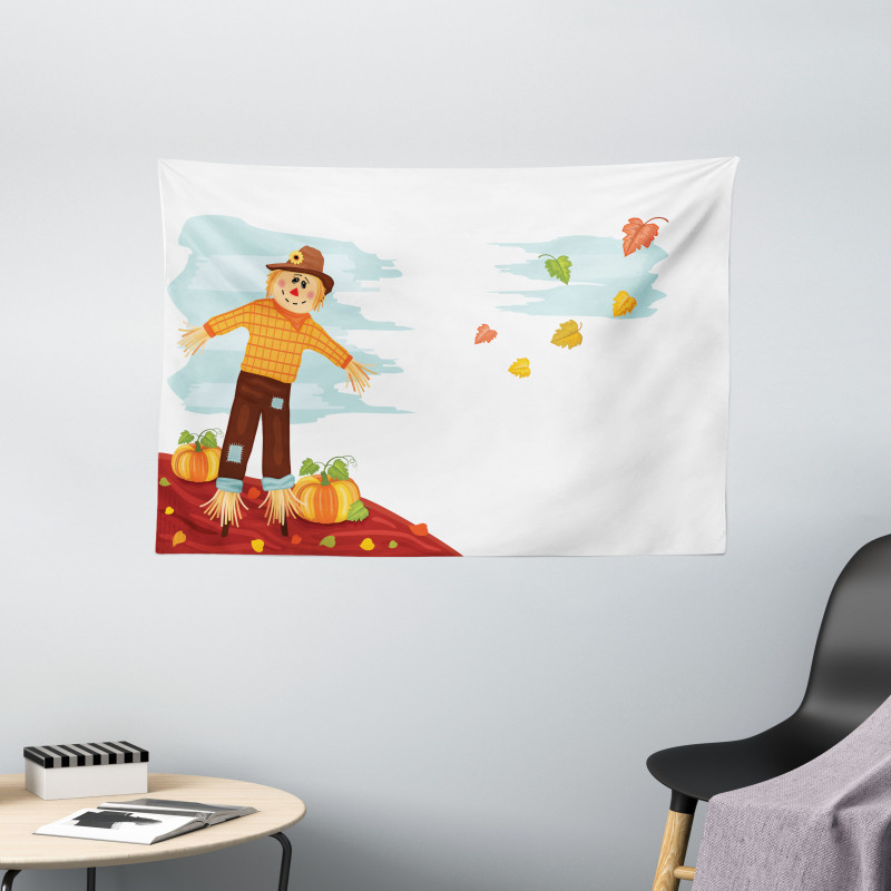 Scarecrow and Fruits Wide Tapestry