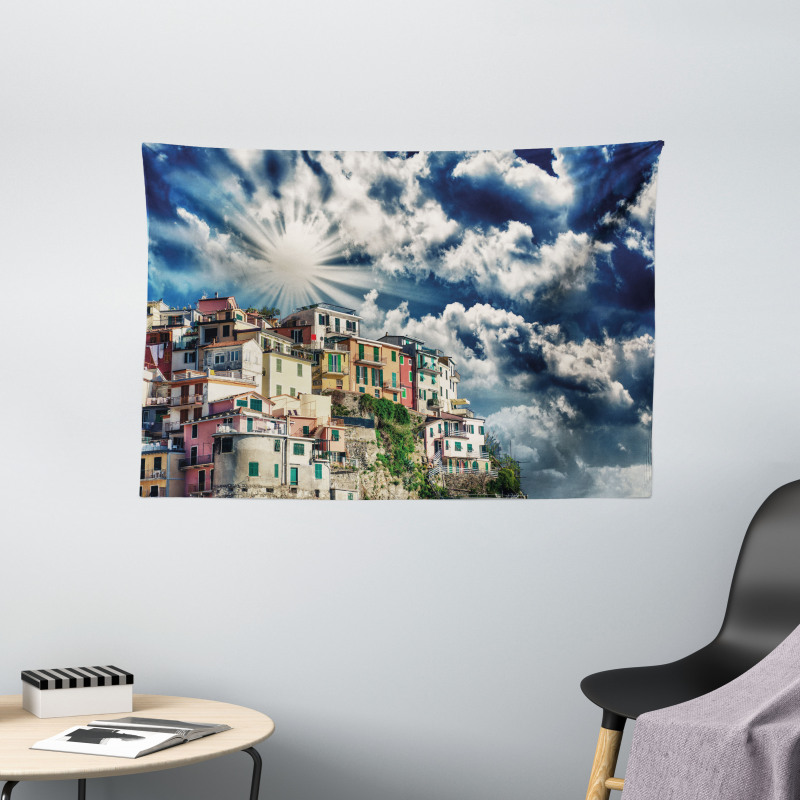 Mediterranean Coast Houses Wide Tapestry