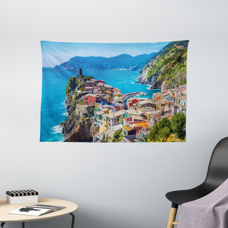 Italy Houses Cliff and Sea Wide Tapestry