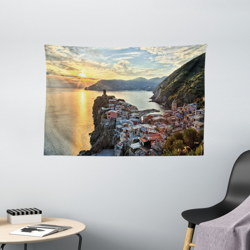 Sunrise View with Cliffs Wide Tapestry