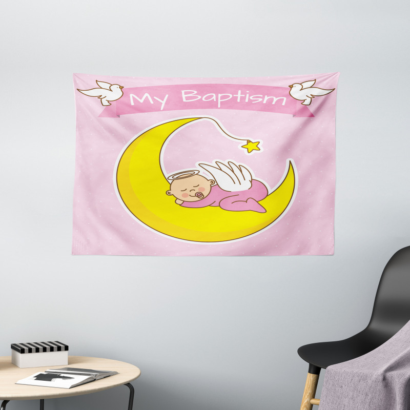 Moon Baby Girl Sleeping Wide Tapestry
