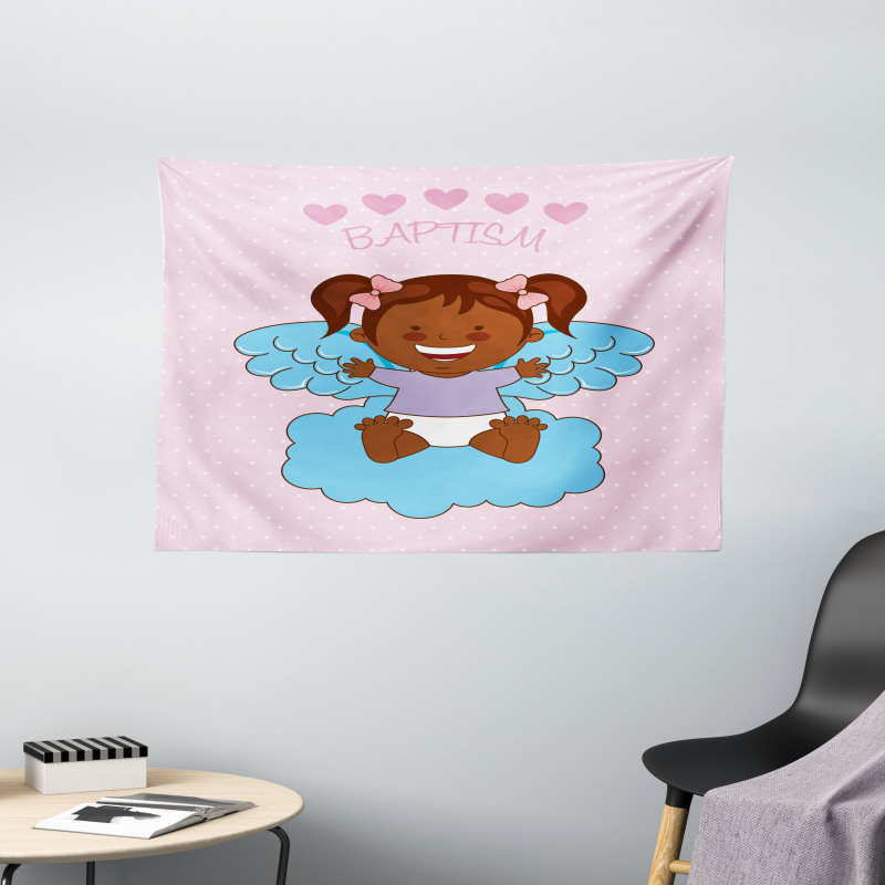 Child Flying on Clouds Wide Tapestry