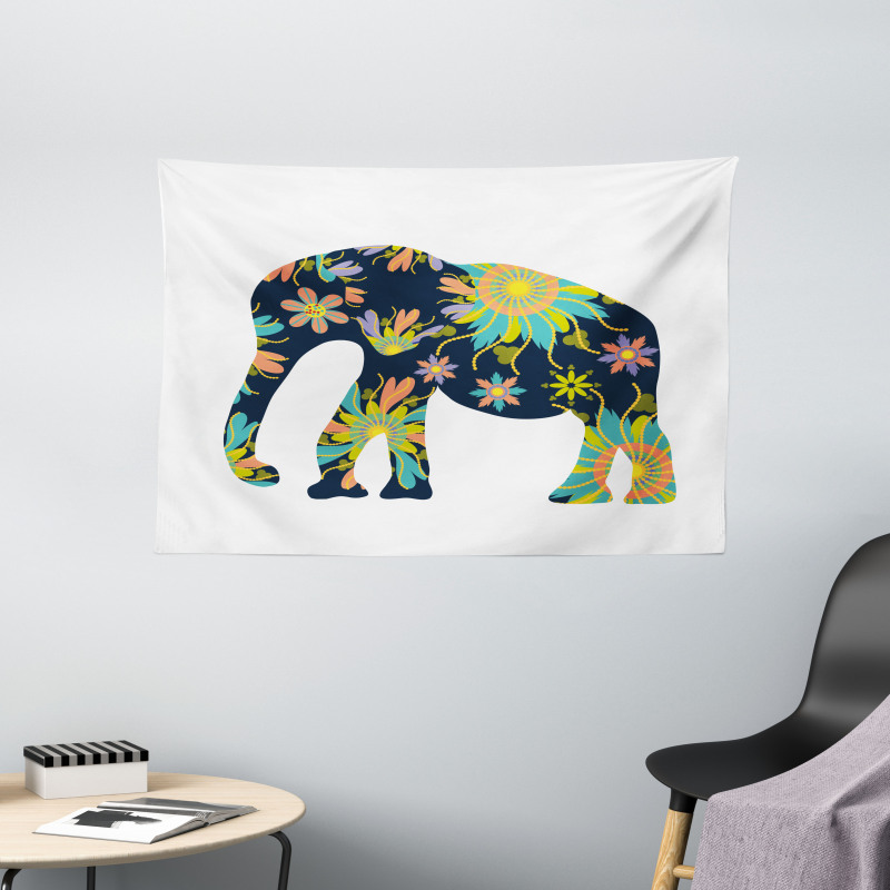 Oriental Floral Elephant Wide Tapestry