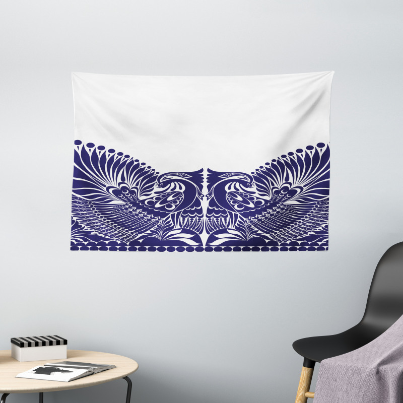 Polish Flourish Bird Print Wide Tapestry