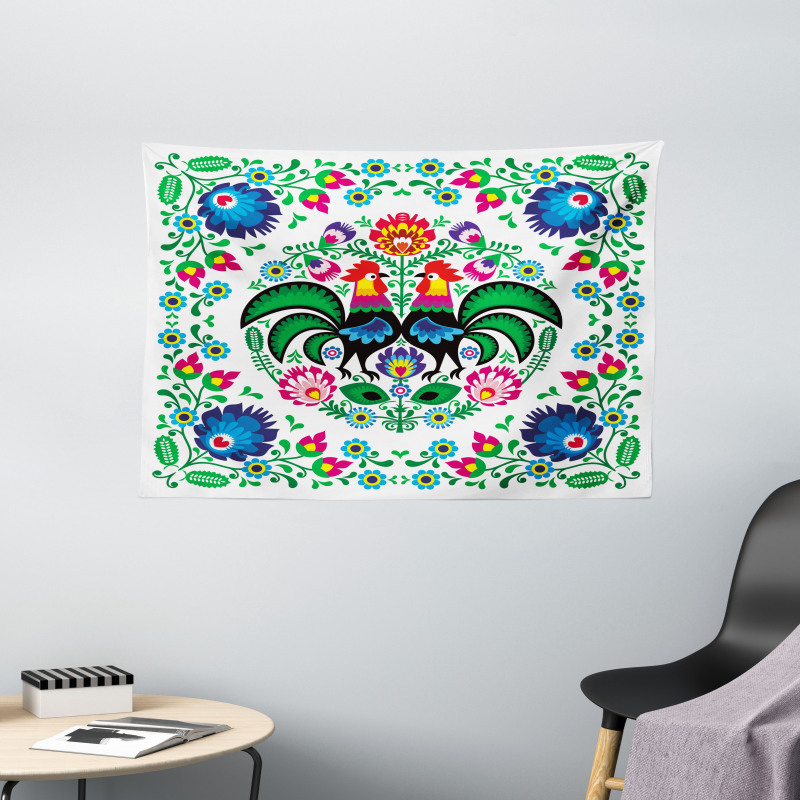 Traditional Polish Rooster Wide Tapestry