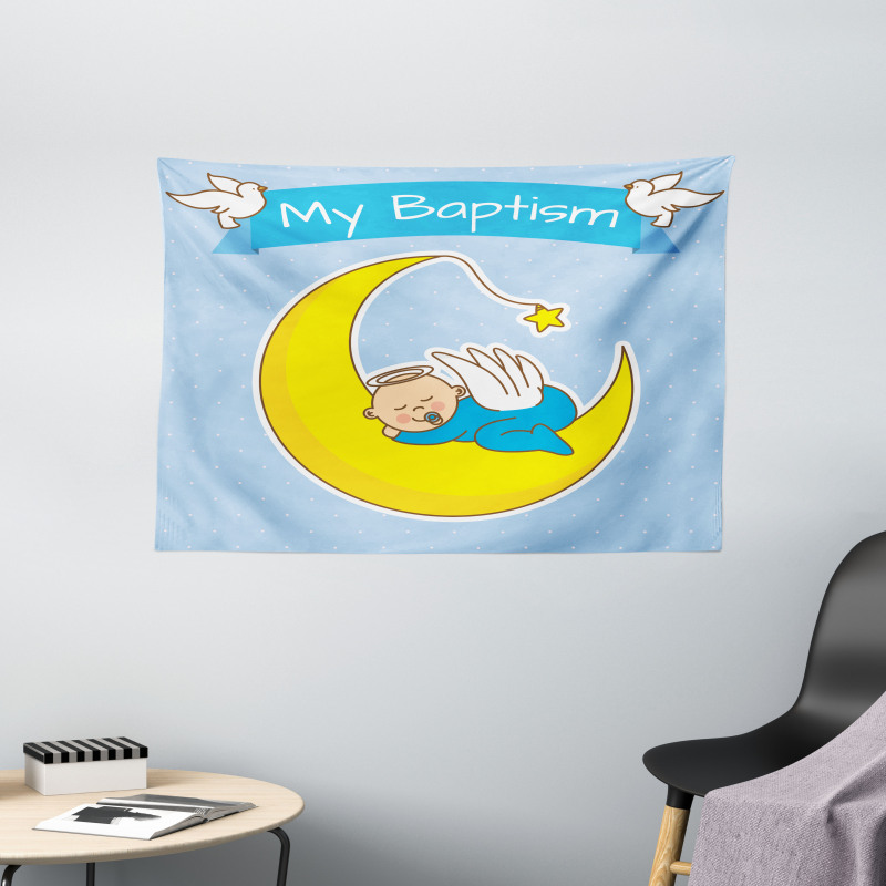 Baby Sleeps on the Moon Wide Tapestry