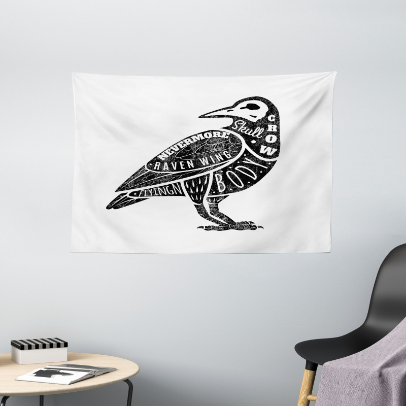 Gothic Bird Font Pattern Wide Tapestry