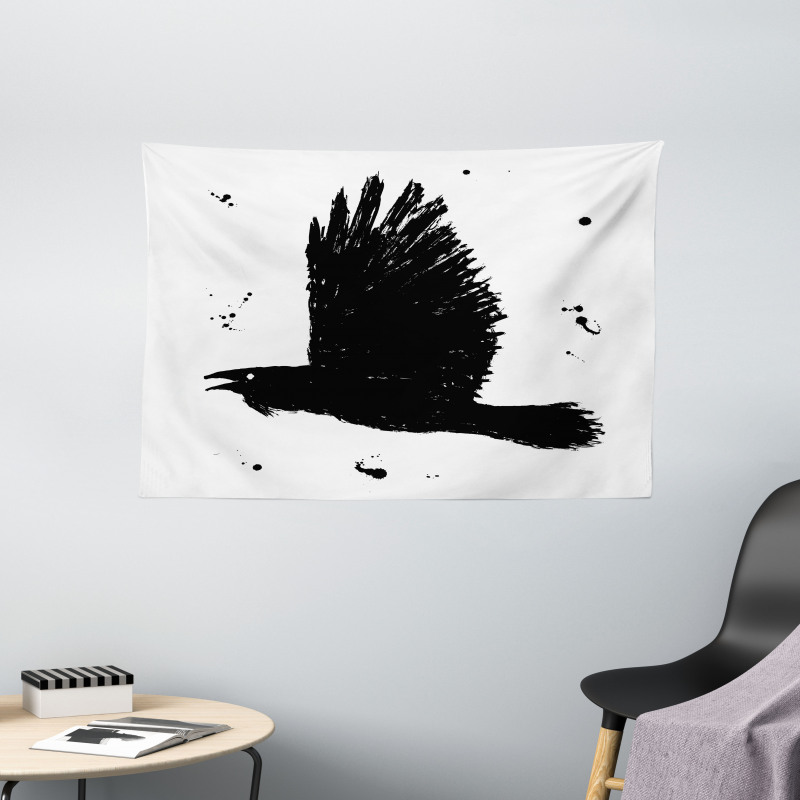 Gothic Ink Sketch Bird Wide Tapestry