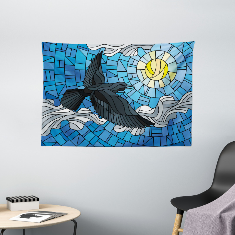 Stained Glass Bird Sky Wide Tapestry