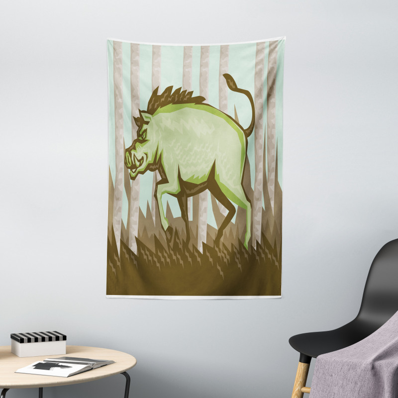 Vintage Pig Boar in Woods Tapestry