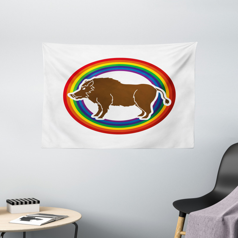 Wild Hog Boar in Rainbow Wide Tapestry