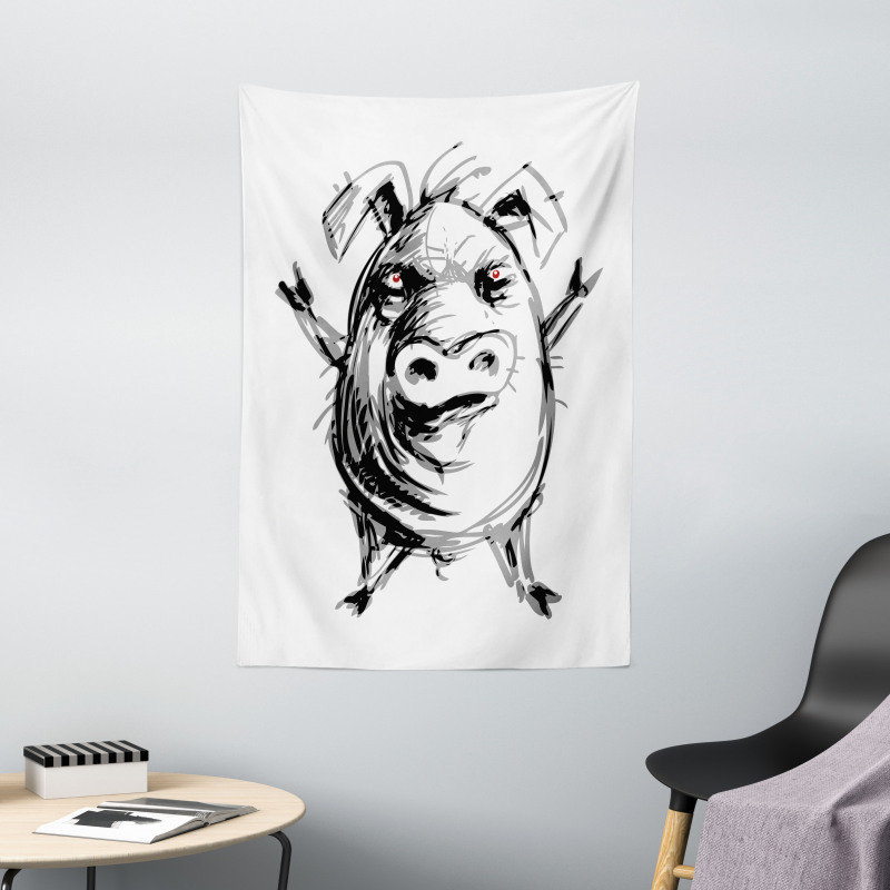 Sketch of Angry Rebel Pig Tapestry