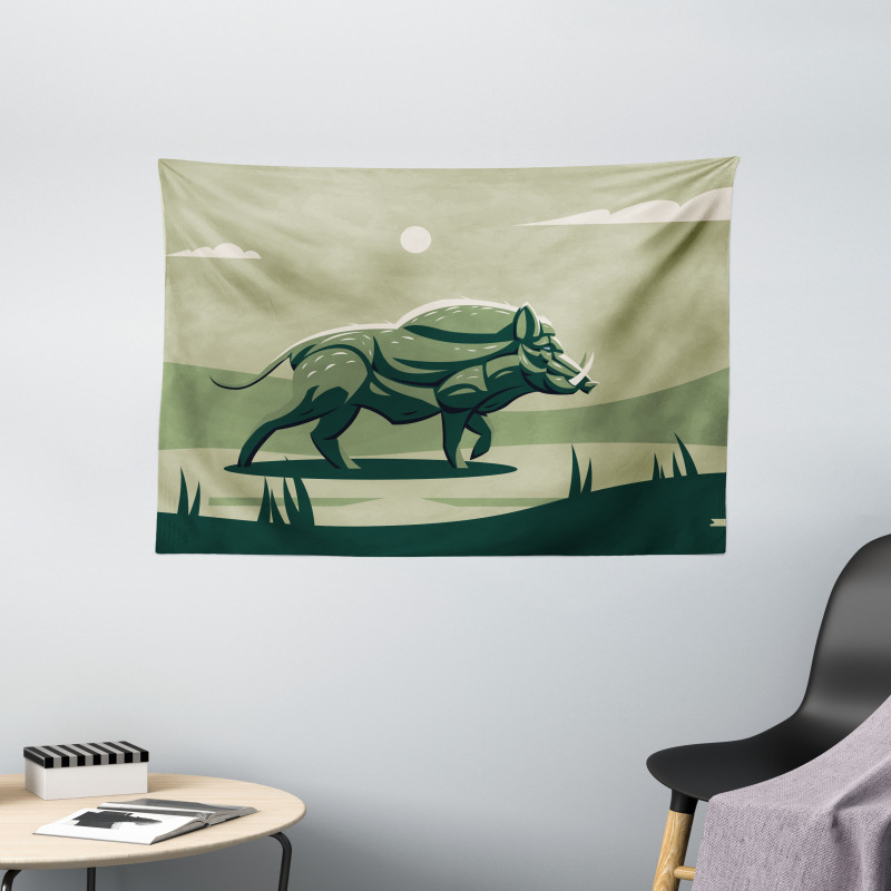 Wild Boar with Tusks Art Wide Tapestry